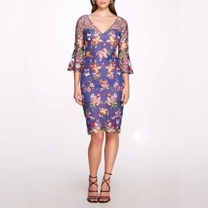 Marchesa Notte Embroidered Tulle Floral Cocktail Sheath Dress size 0